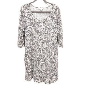 J. Jill Dress Women's XL Gray Floral Abstract A-Line Jersey Knit T-Shirt Dress